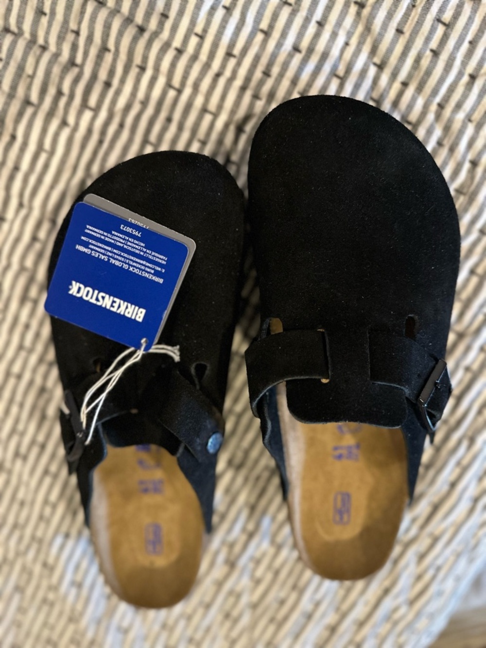 Birkenstock Black Suede Clogs with Buckle Strap